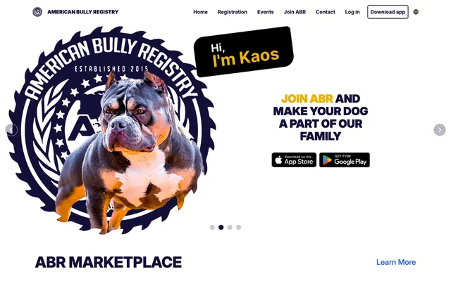 American Bully Registry website home page